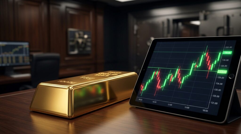 Gold Bars and Trading Chart